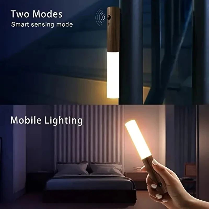LED Wooden Magnetic Suction Lamp Charging Night Light Staircase Corridor Bedroom Atmosphere Human Body Sensing Light