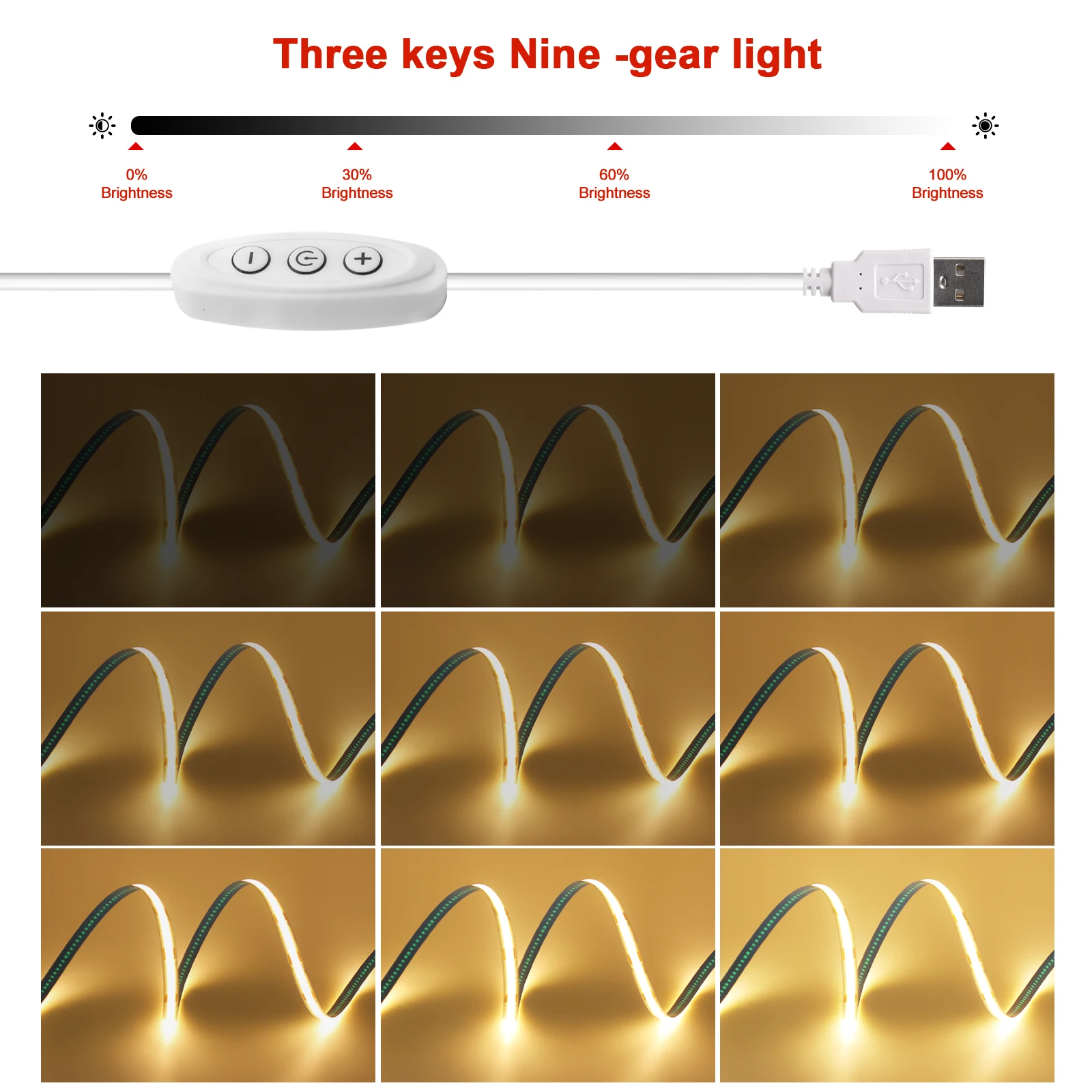 5V COB LED Strip Light 320LEDs/M Touch Sensor Dimmable USB Flexible LED Ribbon Adhesive Tape DIY Mirror TV Backlight Night Light