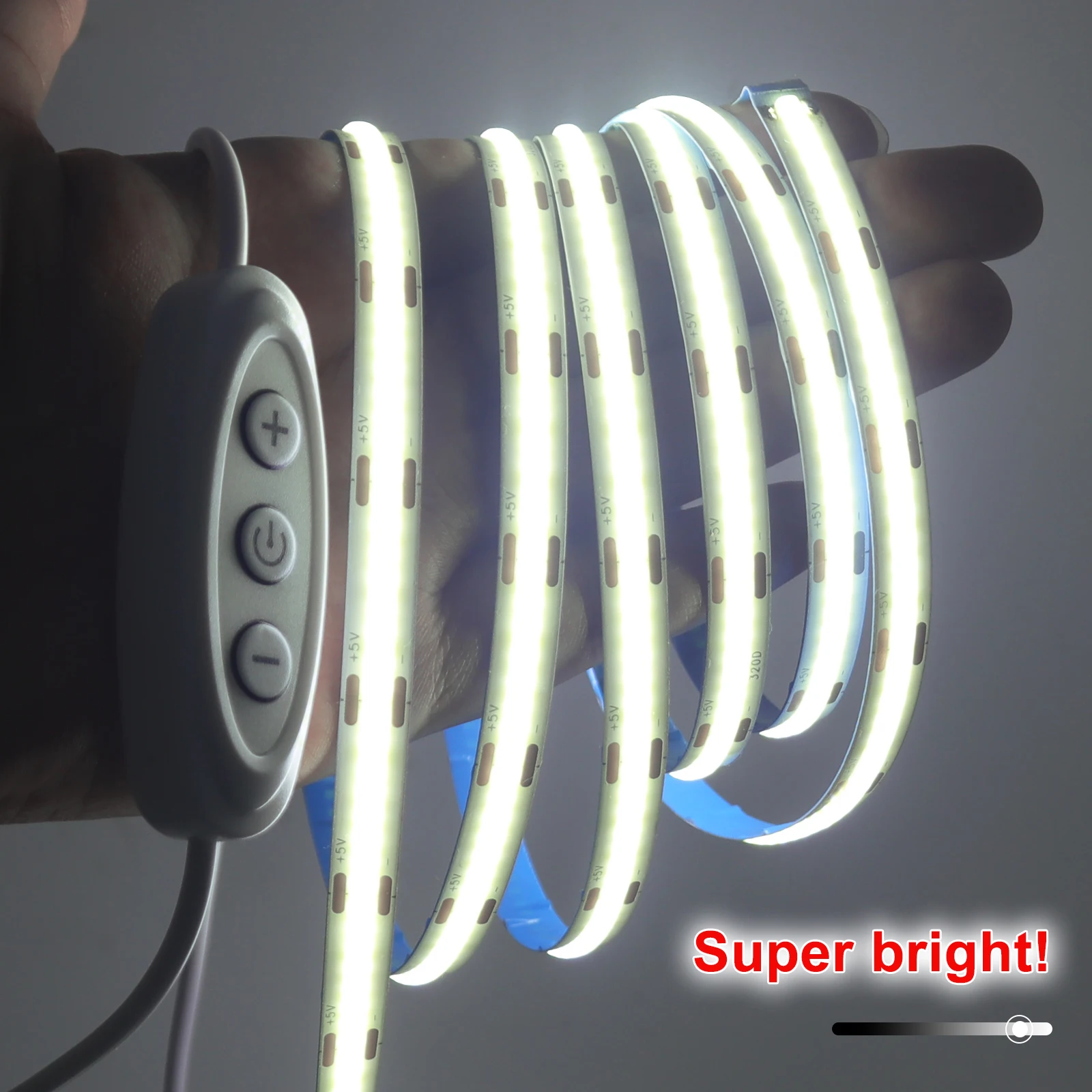 5V COB LED Strip Light 320LEDs/M Touch Sensor Dimmable USB Flexible LED Ribbon Adhesive Tape DIY Mirror TV Backlight Night Light