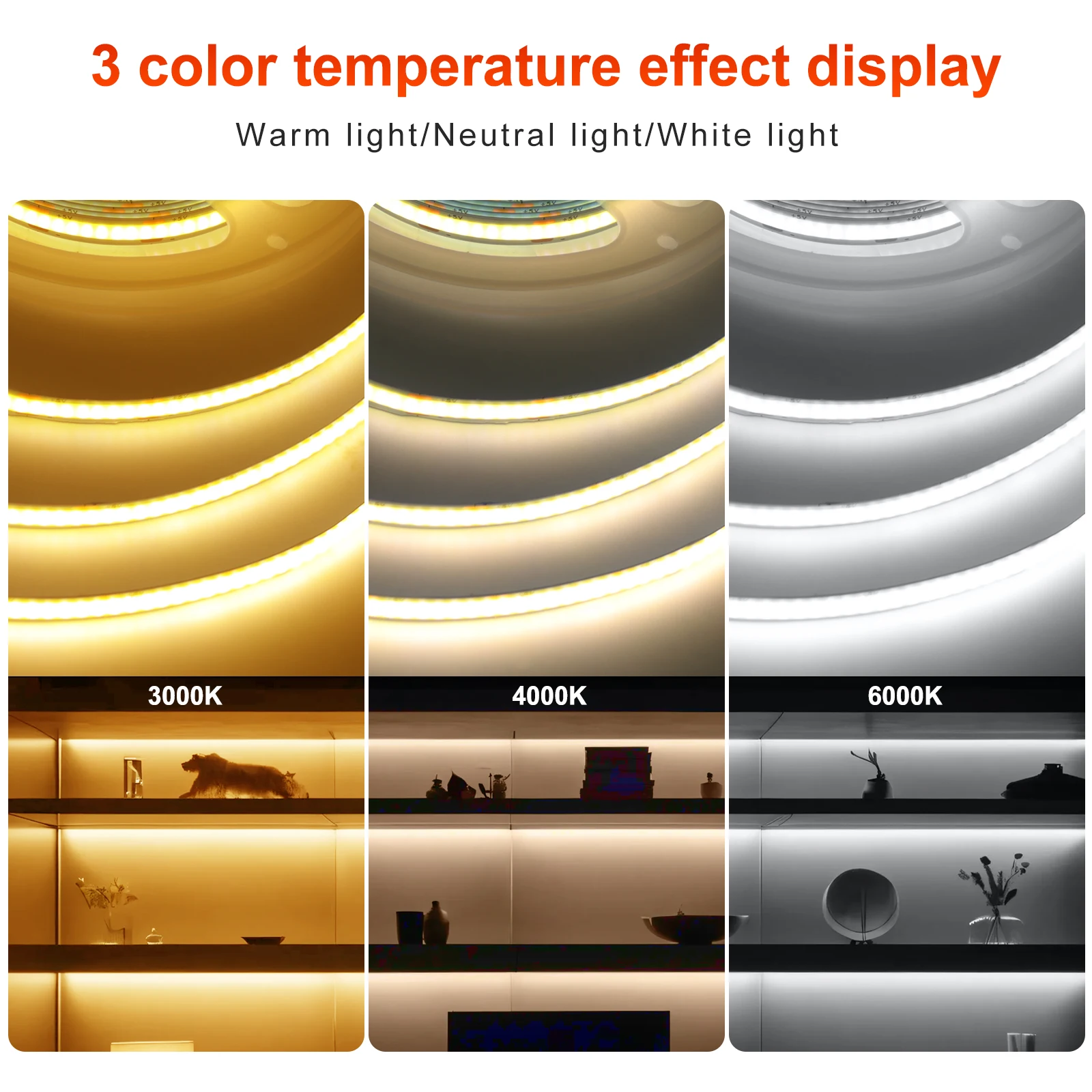 5V COB LED Strip Light 320LEDs/M Touch Sensor Dimmable USB Flexible LED Ribbon Adhesive Tape DIY Mirror TV Backlight Night Light