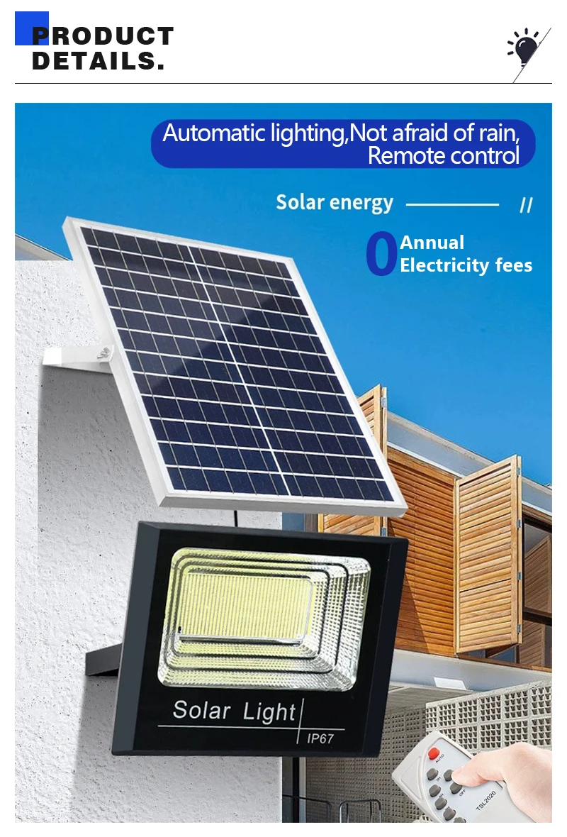 LED Outdoor Solar Light Courtyard Porch Floodlight Outdoor IP67 Waterproof Reflector Solar Powered Spotlight with Remote Control