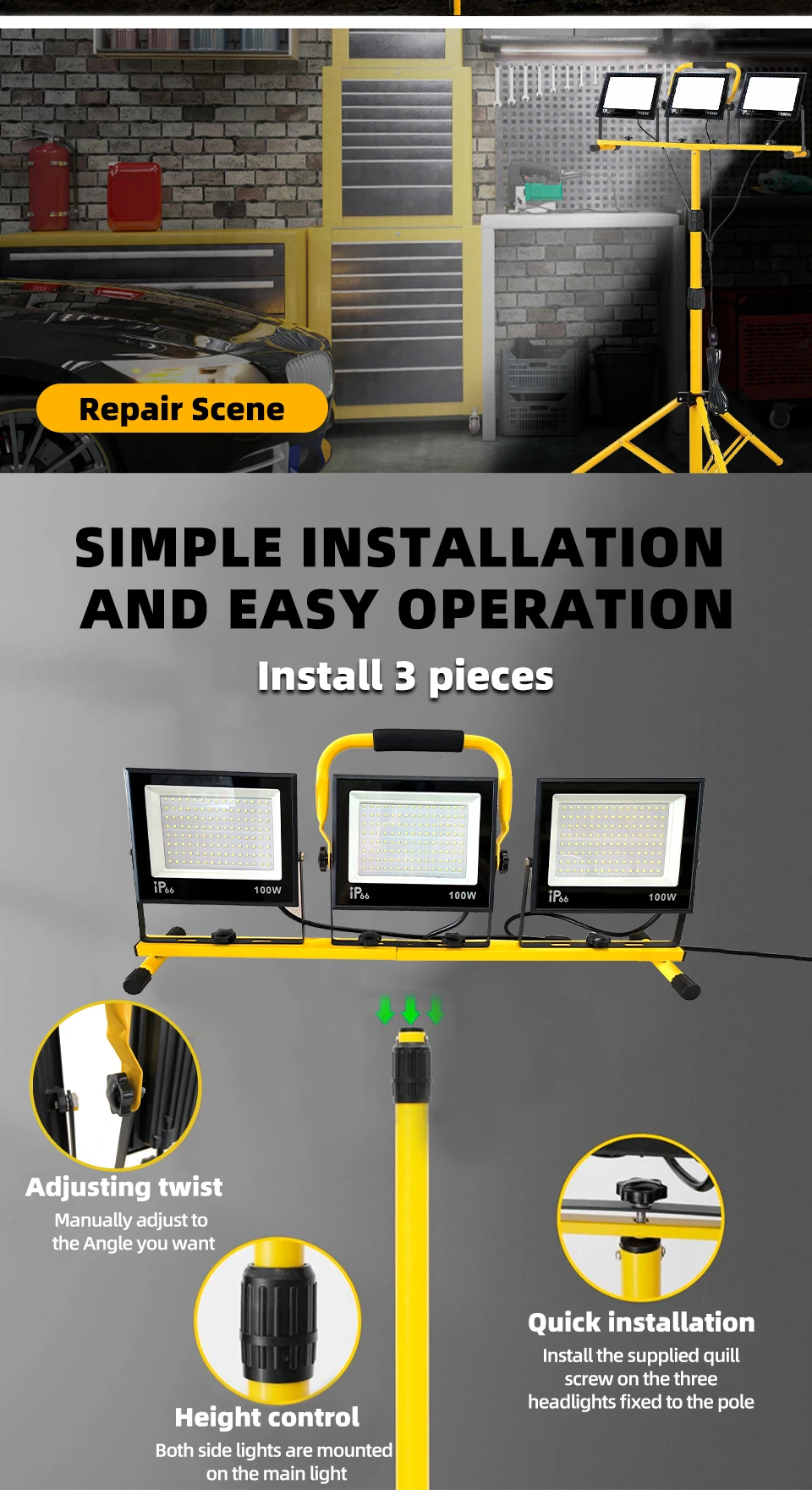 30000 Lumen Work Lights with Stand,Waterproof Outdoor Portable Flood Light,Adjustable Job Site Lighting for Garage Workshop