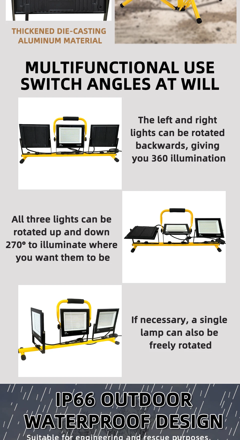 30000 Lumen Work Lights with Stand,Waterproof Outdoor Portable Flood Light,Adjustable Job Site Lighting for Garage Workshop