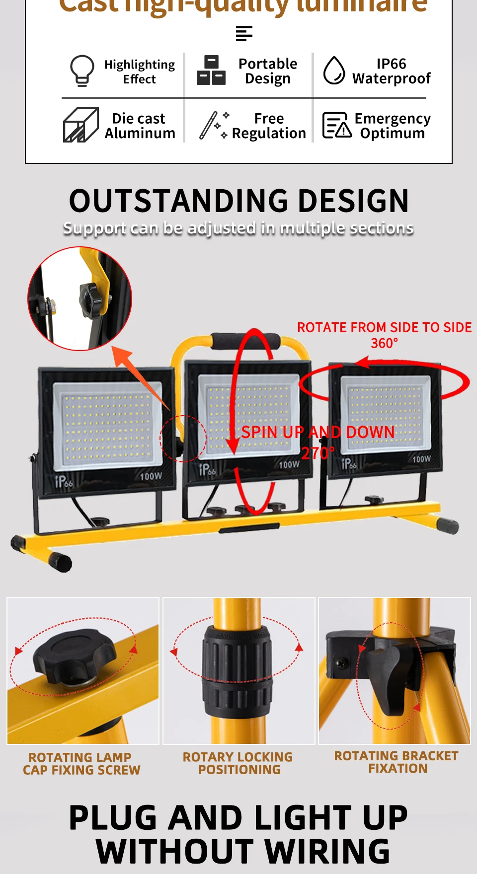 30000 Lumen Work Lights with Stand,Waterproof Outdoor Portable Flood Light,Adjustable Job Site Lighting for Garage Workshop