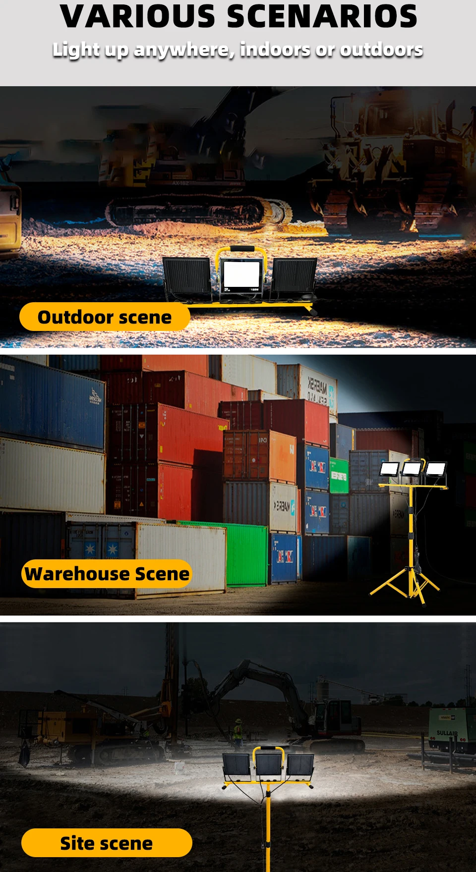 30000 Lumen Work Lights with Stand,Waterproof Outdoor Portable Flood Light,Adjustable Job Site Lighting for Garage Workshop