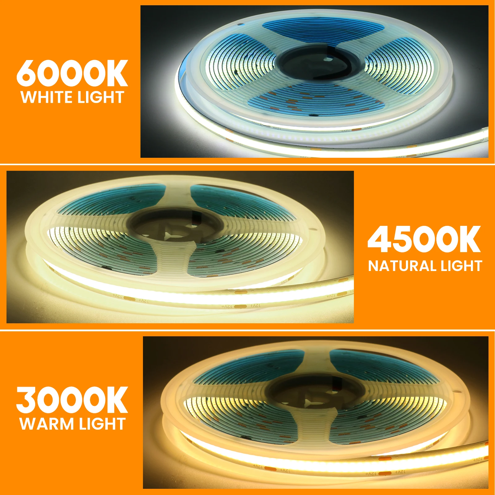 DC 12V 24V COB Strip 480 384 320 528Leds/M High Density RA90 White 3000K 4000K 6000K IP21 Flexible Ribbon Rope LED Light