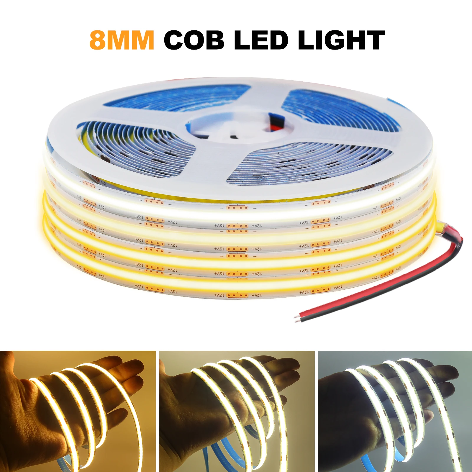 DC 12V 24V COB Strip 480 384 320 528Leds/M High Density RA90 White 3000K 4000K 6000K IP21 Flexible Ribbon Rope LED Light