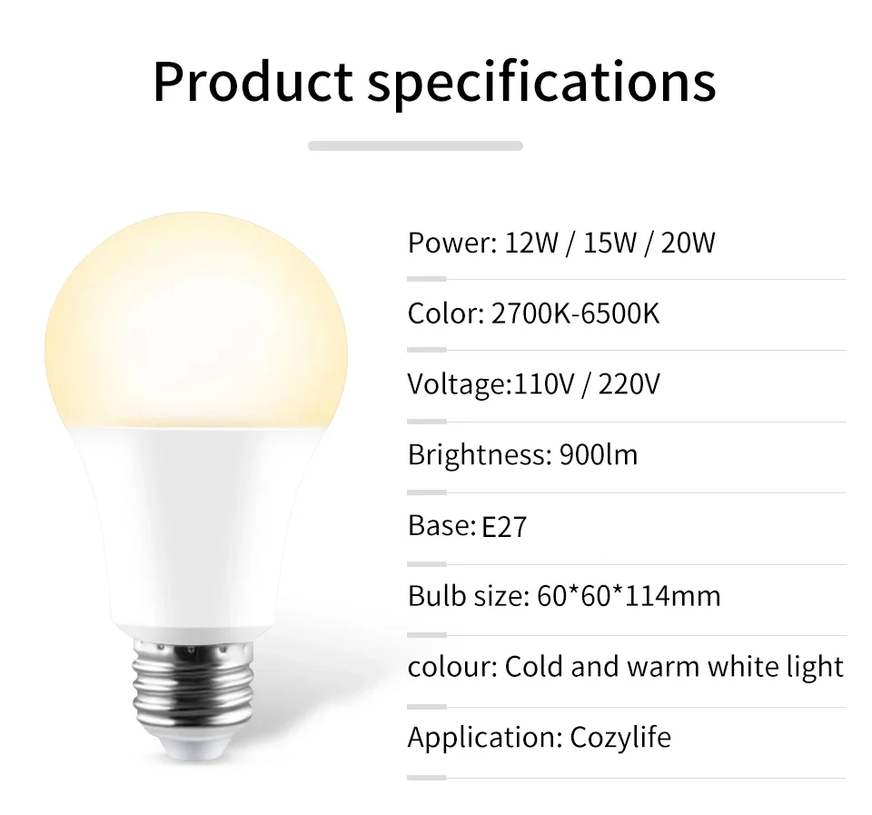 220V 110V E27 WiFi Smart LED Light Bulbs Cozylife App 12W 15W 20W Dimmable LED Lamp White/Warm Alexa Google Home Vioce Control