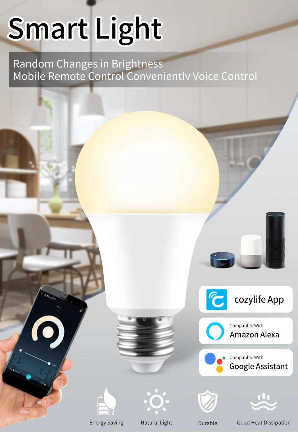 220V 110V E27 WiFi Smart LED Light Bulbs Cozylife App 12W 15W 20W Dimmable LED Lamp White/Warm Alexa Google Home Vioce Control