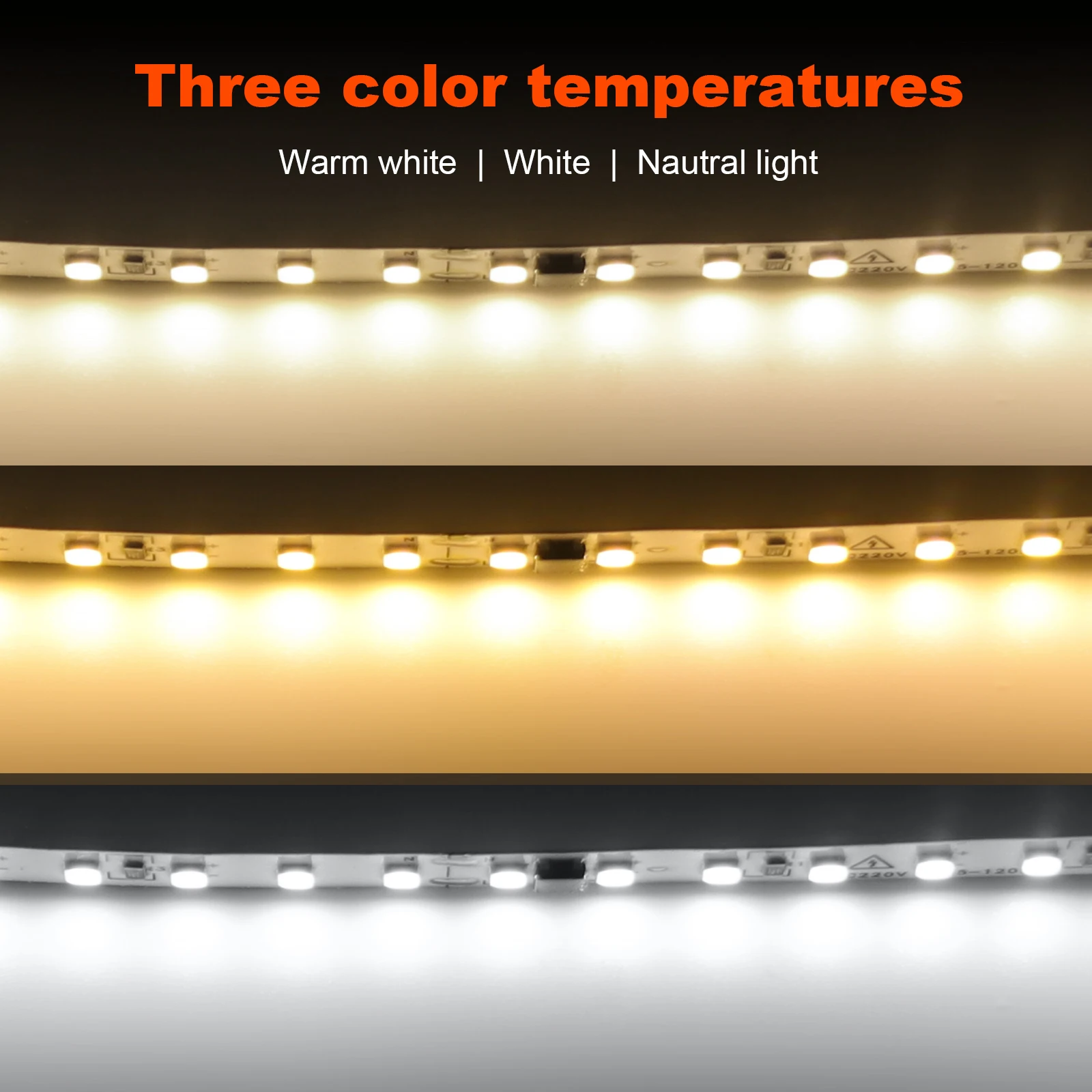5m 10m 20m 50m 220V LED Strip Light SMD 2835 120LEDs/m 8mm Flexible and Cuttable Home Lamp Adhesive Tape Warm/Natural/Cool White