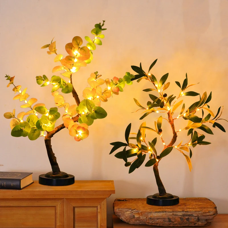 LED Tabletop Tree Lamp Battery Fairy Tree Night Lights with Removable Base for Party Wedding Gift Camping Summer Bedside Decor