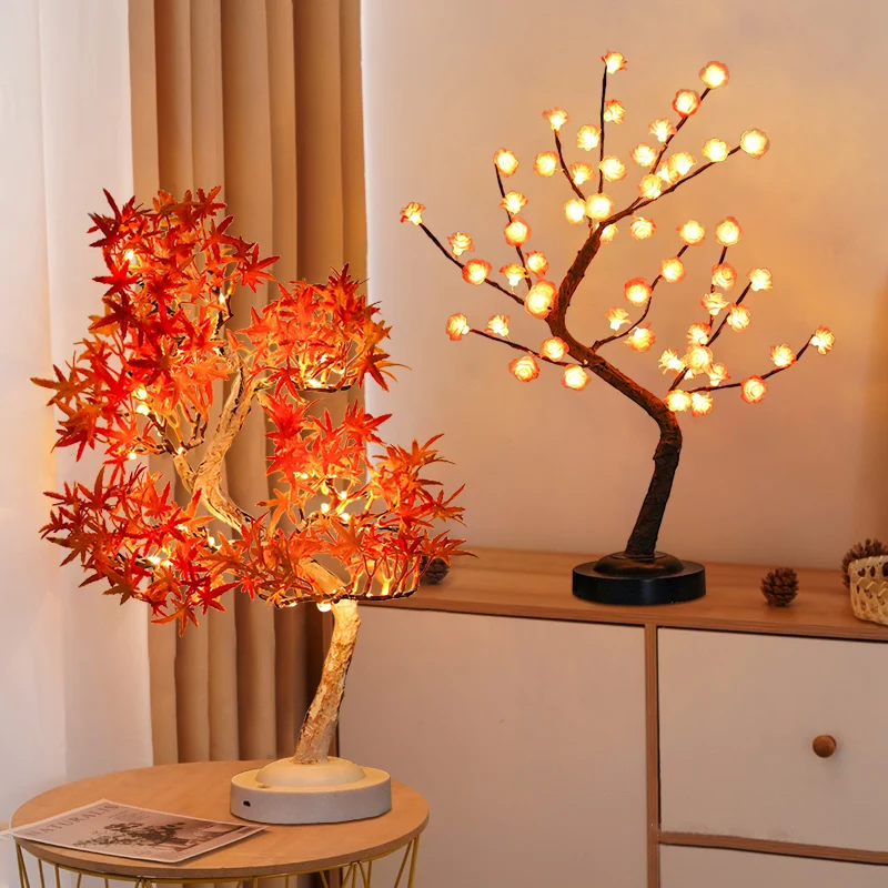 LED Tabletop Tree Lamp Battery Fairy Tree Night Lights with Removable Base for Party Wedding Gift Camping Summer Bedside Decor