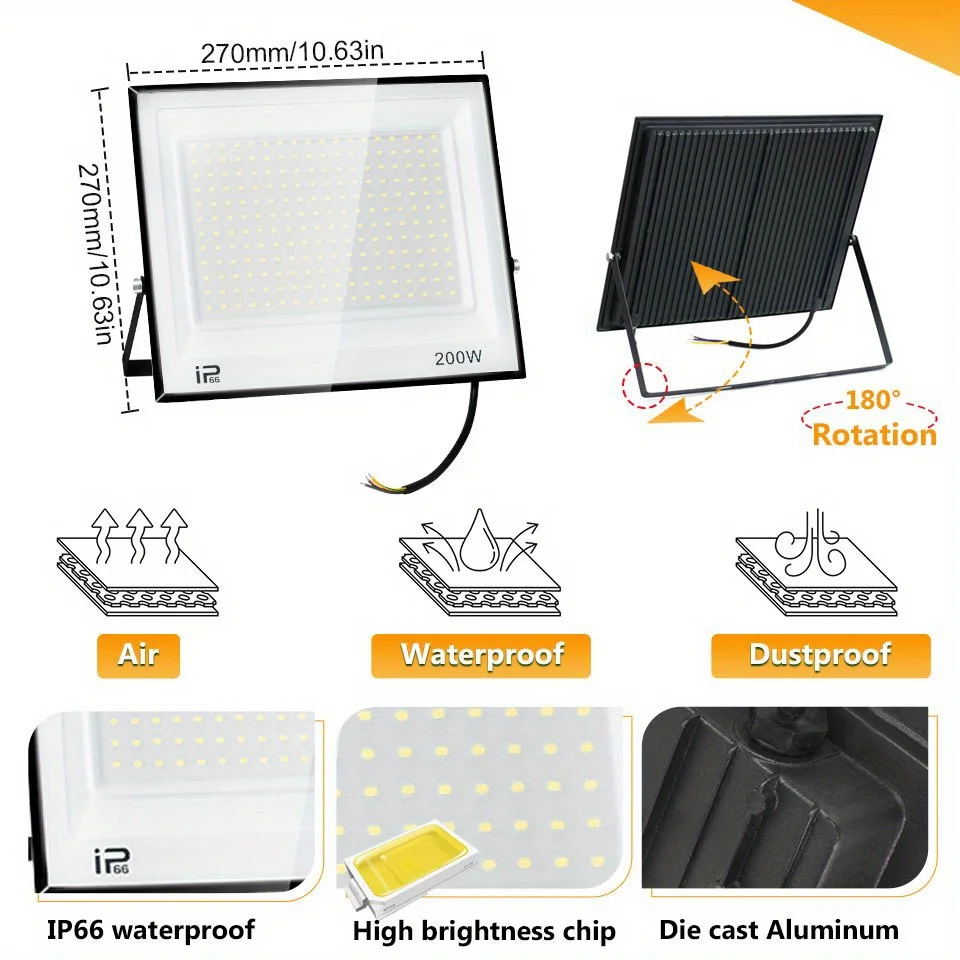 LED Floodlight IP66 Waterproof AC220V 110V Outdoor Spotlight 20W 30W 50W 70W 100W 150W 200W 300W Outdoor Lighting Spotlight