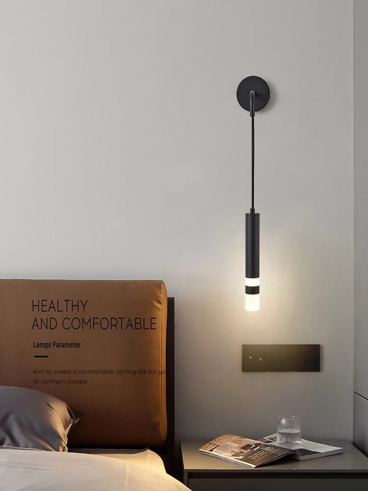 Nordic Bedroom Decoration Wall Lamp Iron Material Linear Light With Reading Spot Lamp Hotel Indoor Luxury LED Modern Wall Lustre