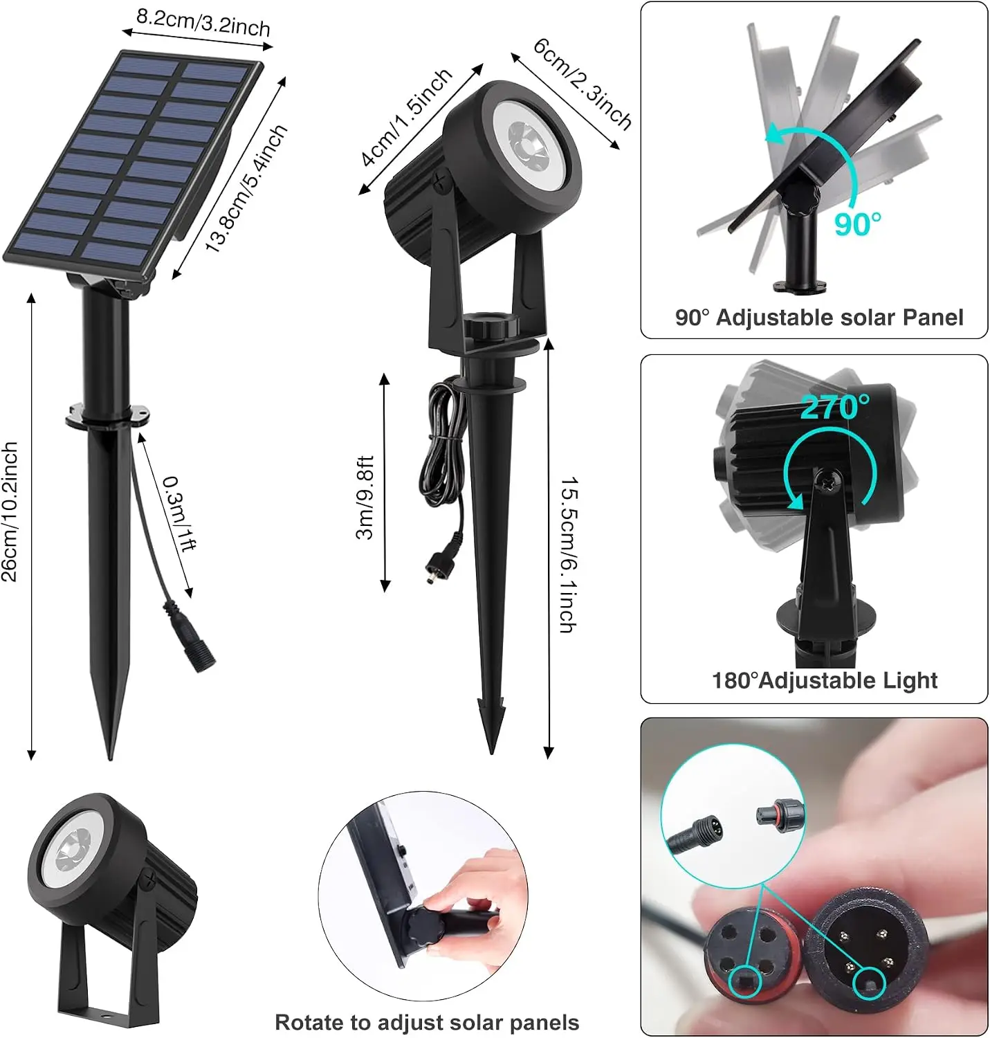 3000K/6000K Outdoor Solar LED Light IP65 Garden Landscape Pathway Wall Lamp for Tree Decoration Yard Street Solar Spotlight