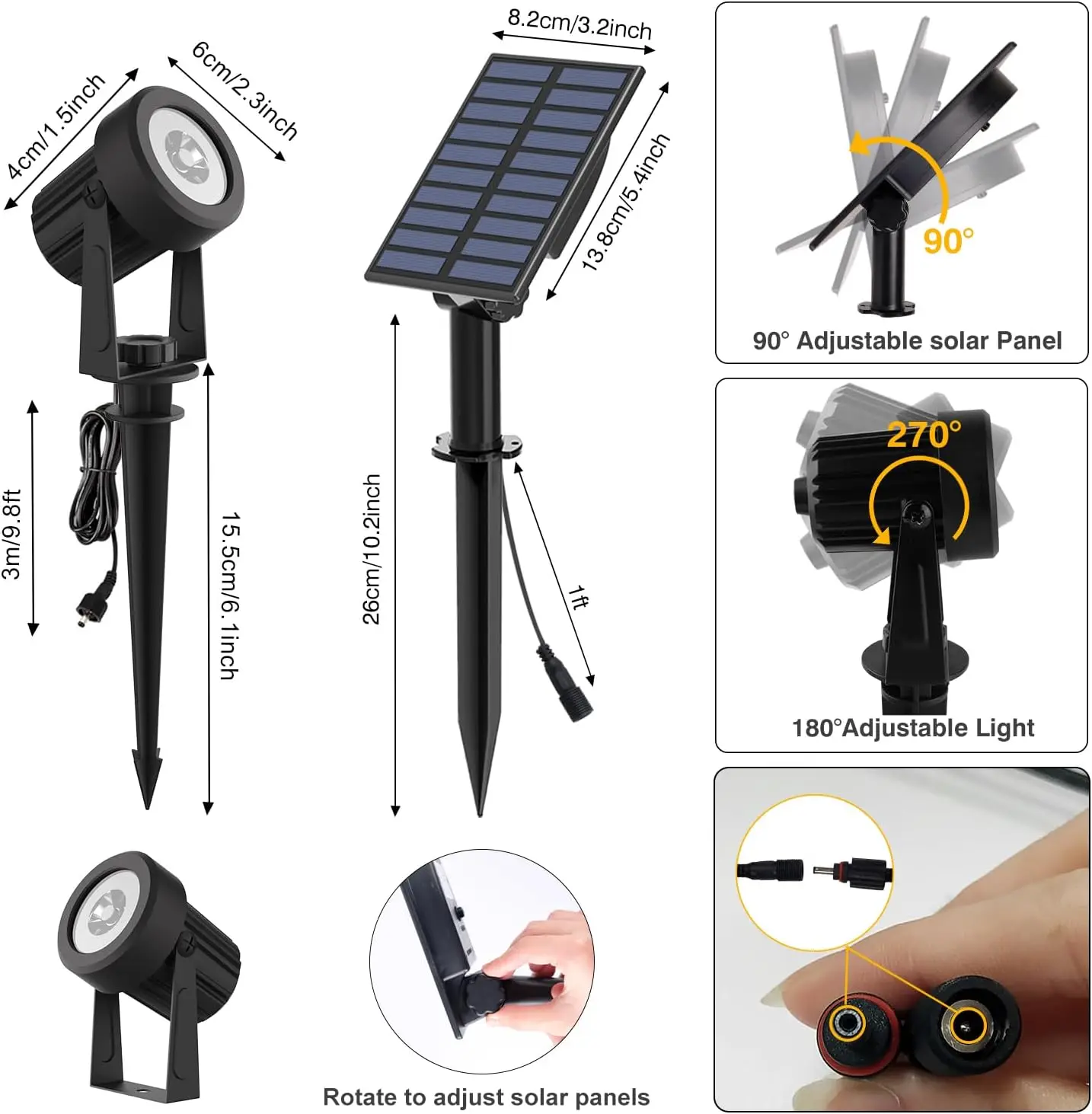 3000K/6000K Outdoor Solar LED Light IP65 Garden Landscape Pathway Wall Lamp for Tree Decoration Yard Street Solar Spotlight
