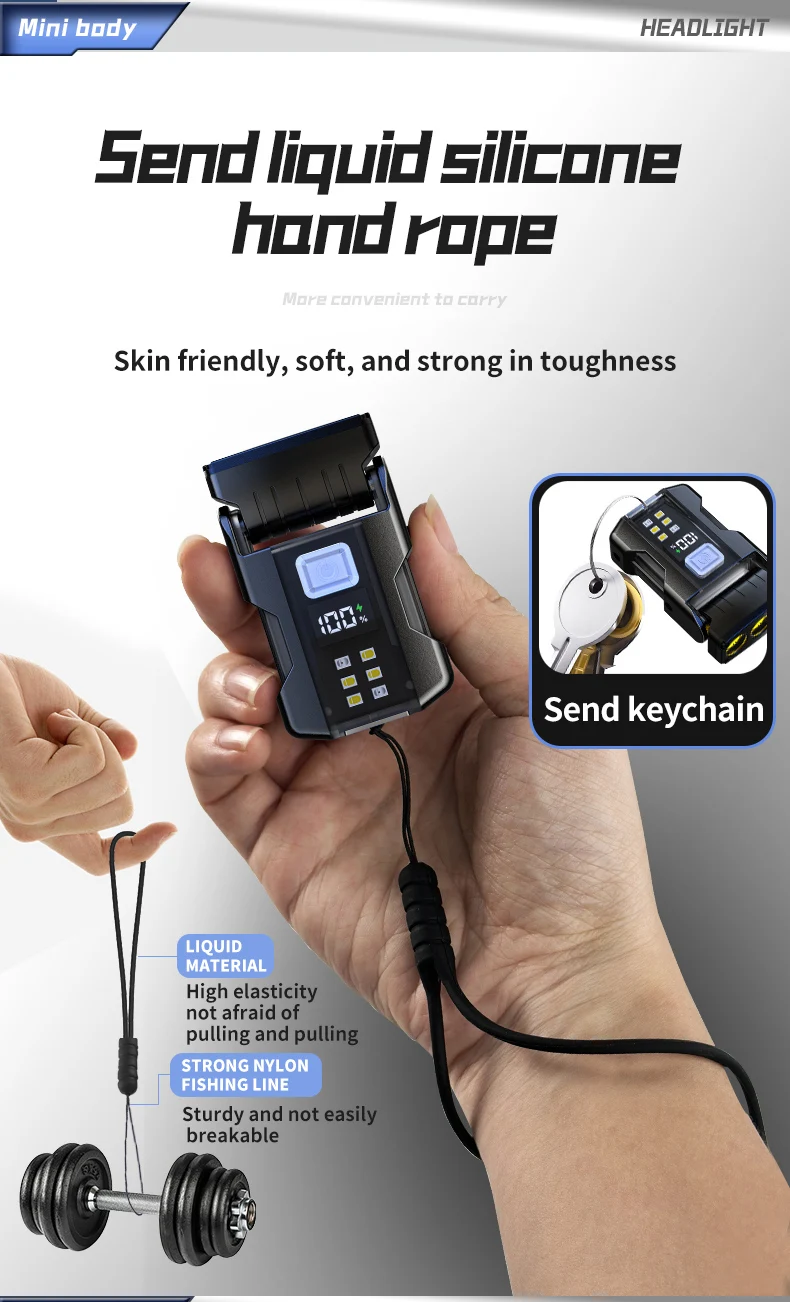 Portable Mini LED Flashlights USB Rechargeable EDC Flashlight with Battery Display Magnetic Working Light 7 Modes Fishing Torch