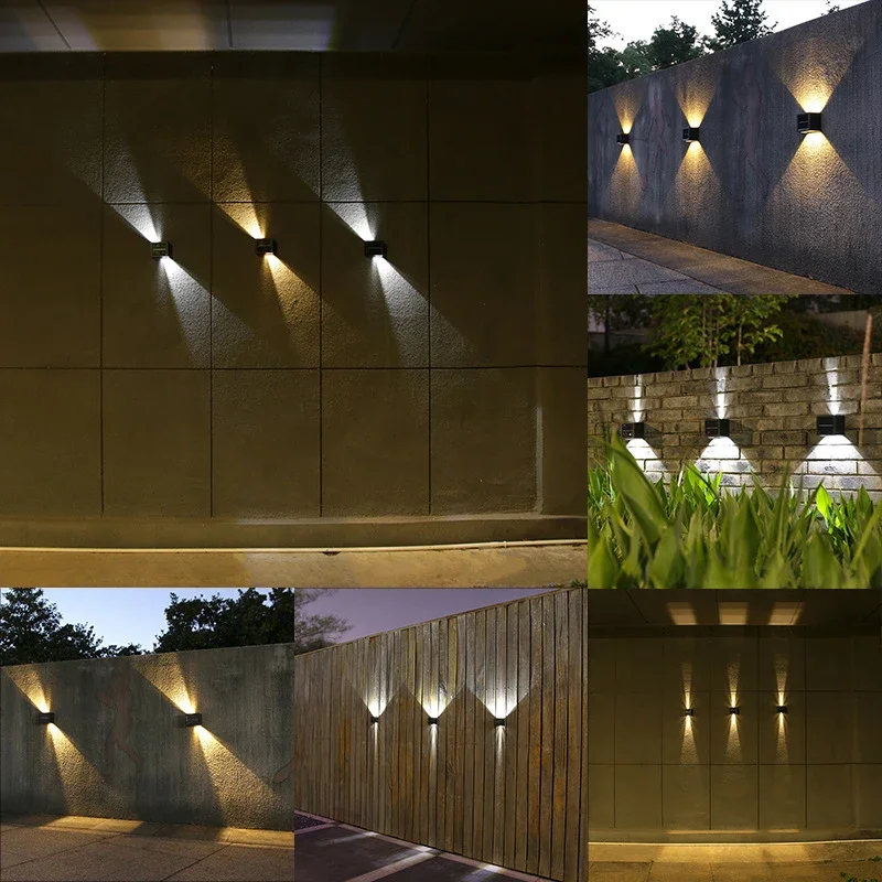 Solar Wall Light Outdoor Waterproof LED Wall Washer Courtyard Villa Fence Decor 2 Modes Spotlight For Gate Walls Balcony Garden