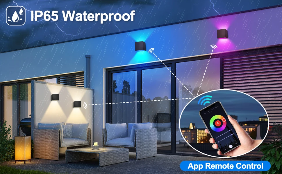 Tuya Outdoor Wall Light, Smart RGBCW Porch Lights , IP65 Waterproof for Outdoor/Indoor Decor, Works with Alexa&Google