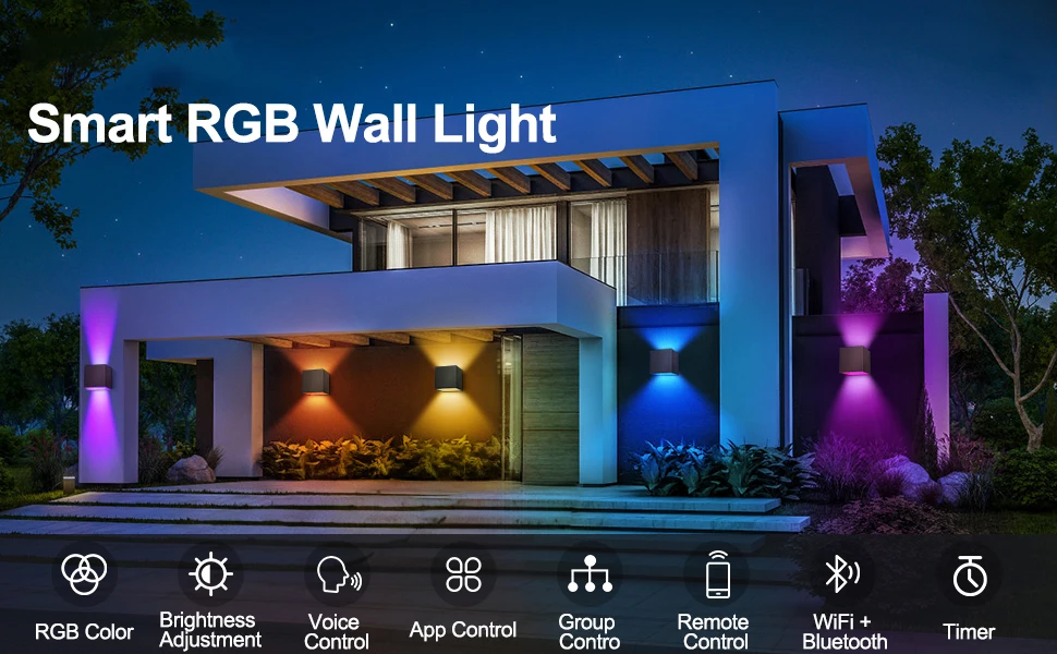 Tuya Outdoor Wall Light, Smart RGBCW Porch Lights , IP65 Waterproof for Outdoor/Indoor Decor, Works with Alexa&Google
