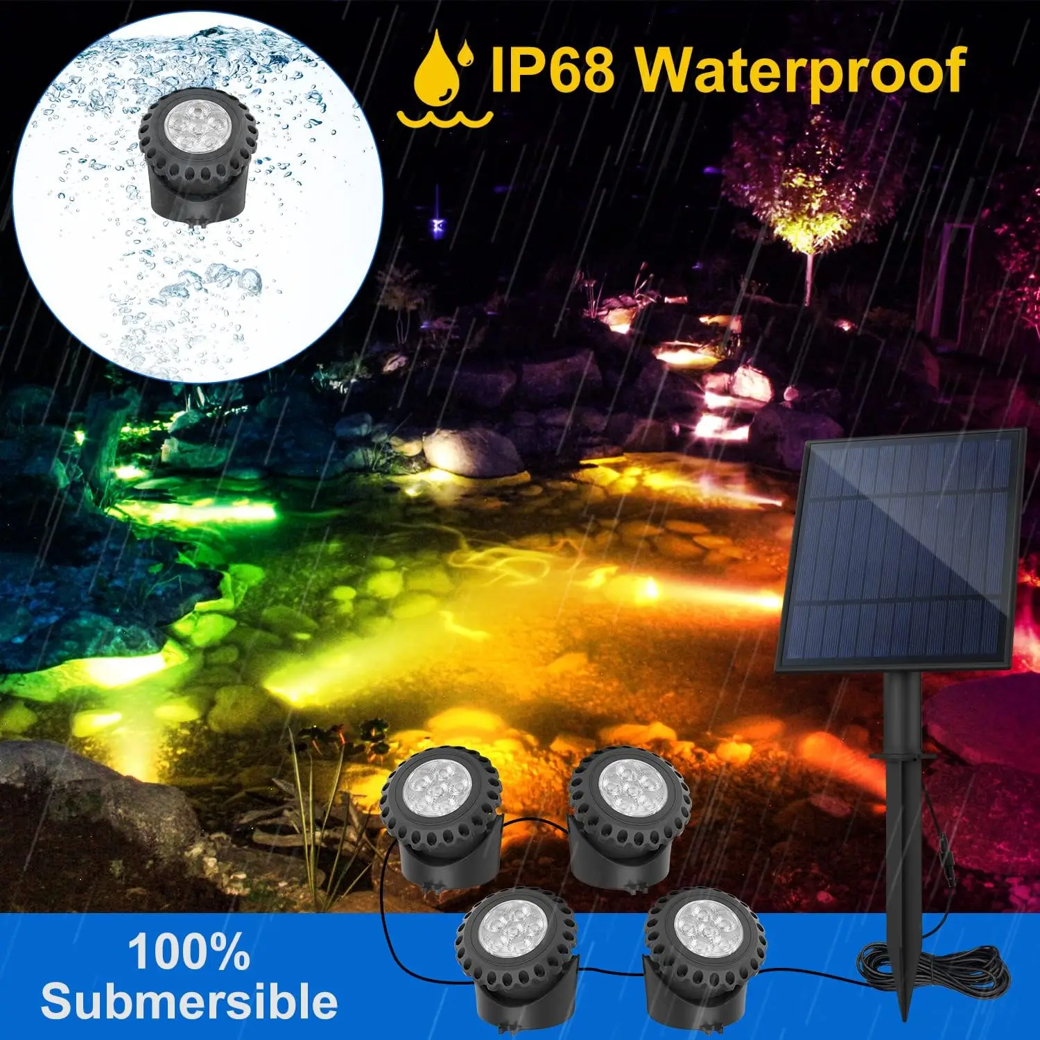Solar Underwater RGB Light for Pond Aquarium Fish Tank Decor IP68 Solar Pool Lamp 2/3/4/5leds Garden Landscape Outdoor Spotlight