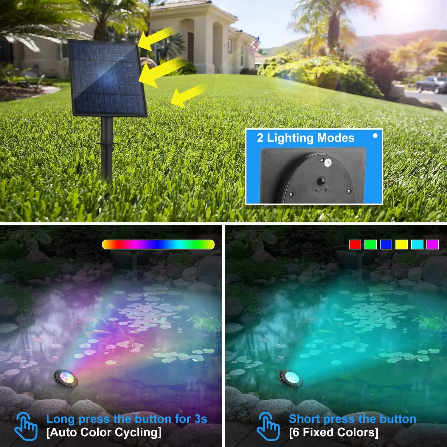 Solar Underwater RGB Light for Pond Aquarium Fish Tank Decor IP68 Solar Pool Lamp 2/3/4/5leds Garden Landscape Outdoor Spotlight
