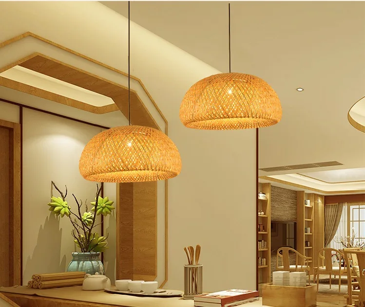 2025 Bamboo Pendant Lamps Hand Knitted Chinese Style Weaving Hanging Lamps 26cm Restaurant Home Decor Lighting Fixtures HOT