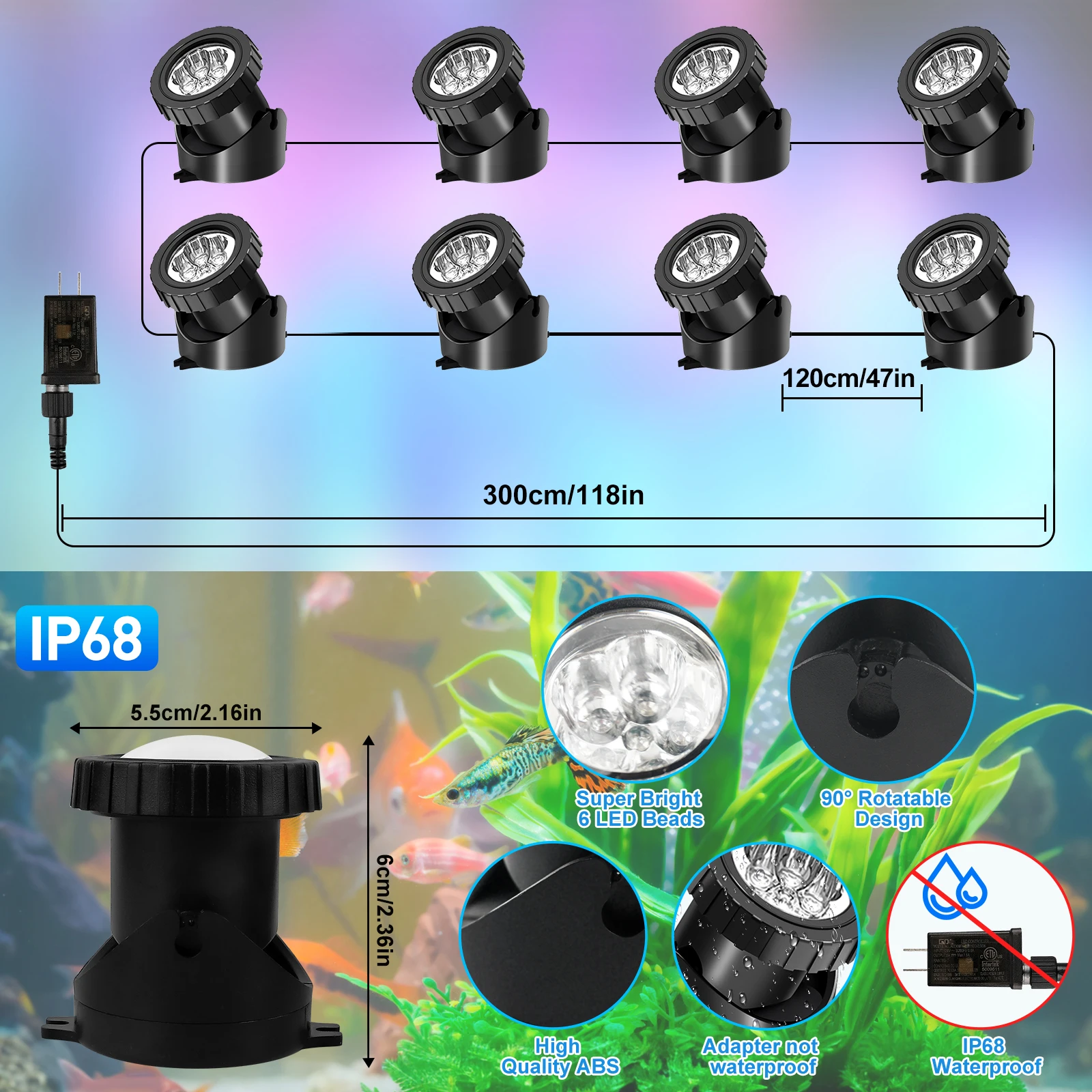 2/4/6/8/10 LED IP68 Underwater US/UK/EU Plug Fountain Pond Spot Light Landscape Spotlight For Garden APP Remote Control