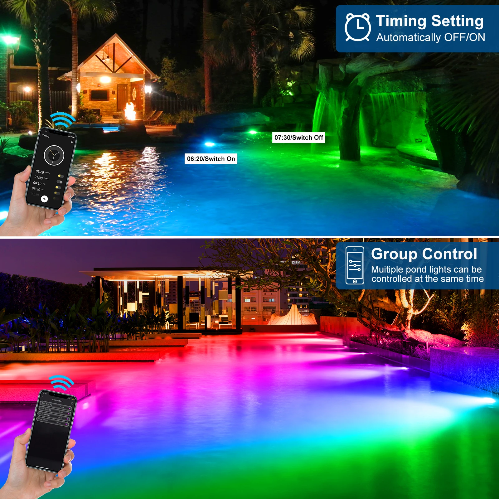 2/4/6/8/10 LED IP68 Underwater US/UK/EU Plug Fountain Pond Spot Light Landscape Spotlight For Garden APP Remote Control