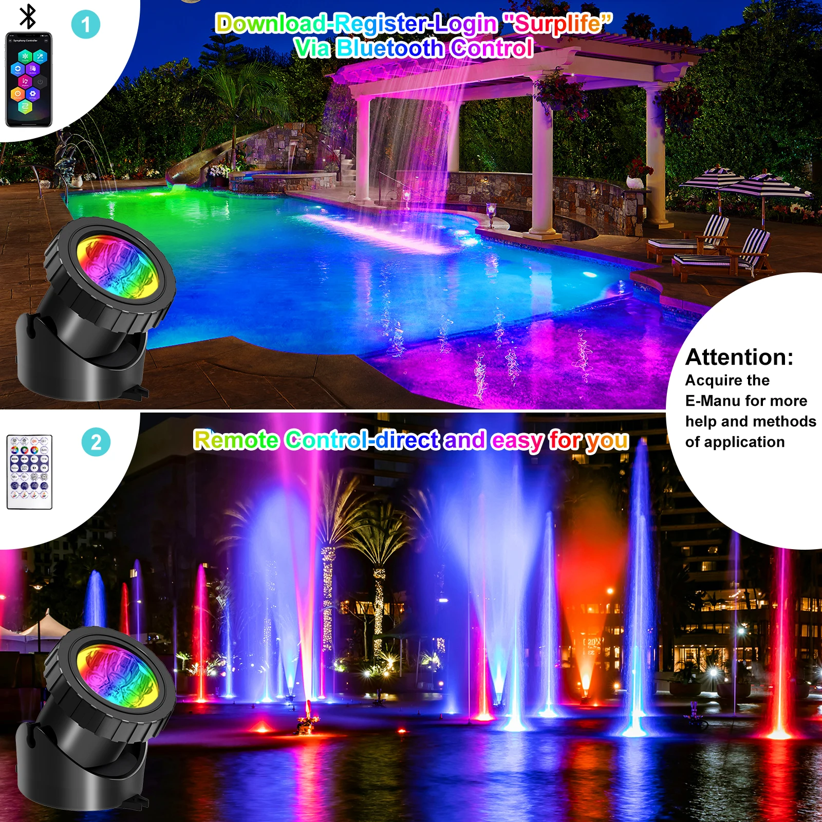 2/4/6/8/10 LED IP68 Underwater US/UK/EU Plug Fountain Pond Spot Light Landscape Spotlight For Garden APP Remote Control
