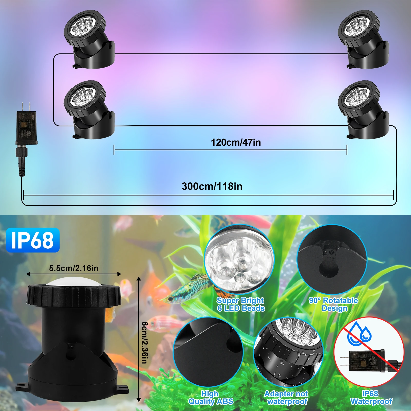 2/4/6/8/10 LED IP68 Underwater US/UK/EU Plug Fountain Pond Spot Light Landscape Spotlight For Garden APP Remote Control