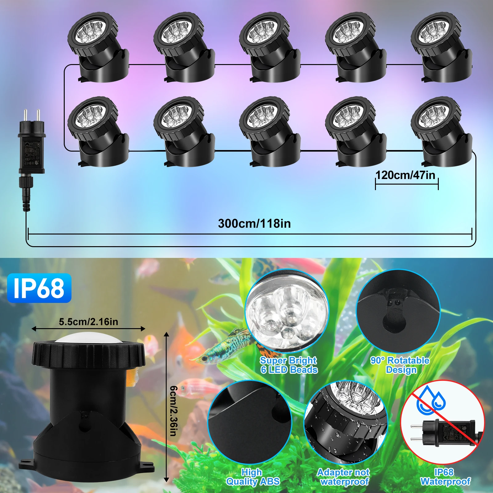 2/4/6/8/10 LED IP68 Underwater US/UK/EU Plug Fountain Pond Spot Light Landscape Spotlight For Garden APP Remote Control