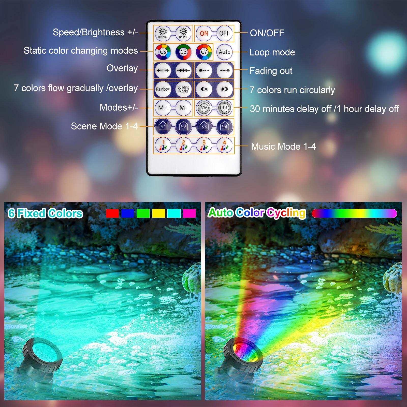 2/4/6/8/10 LED IP68 Underwater US/UK/EU Plug Fountain Pond Spot Light Landscape Spotlight For Garden APP Remote Control
