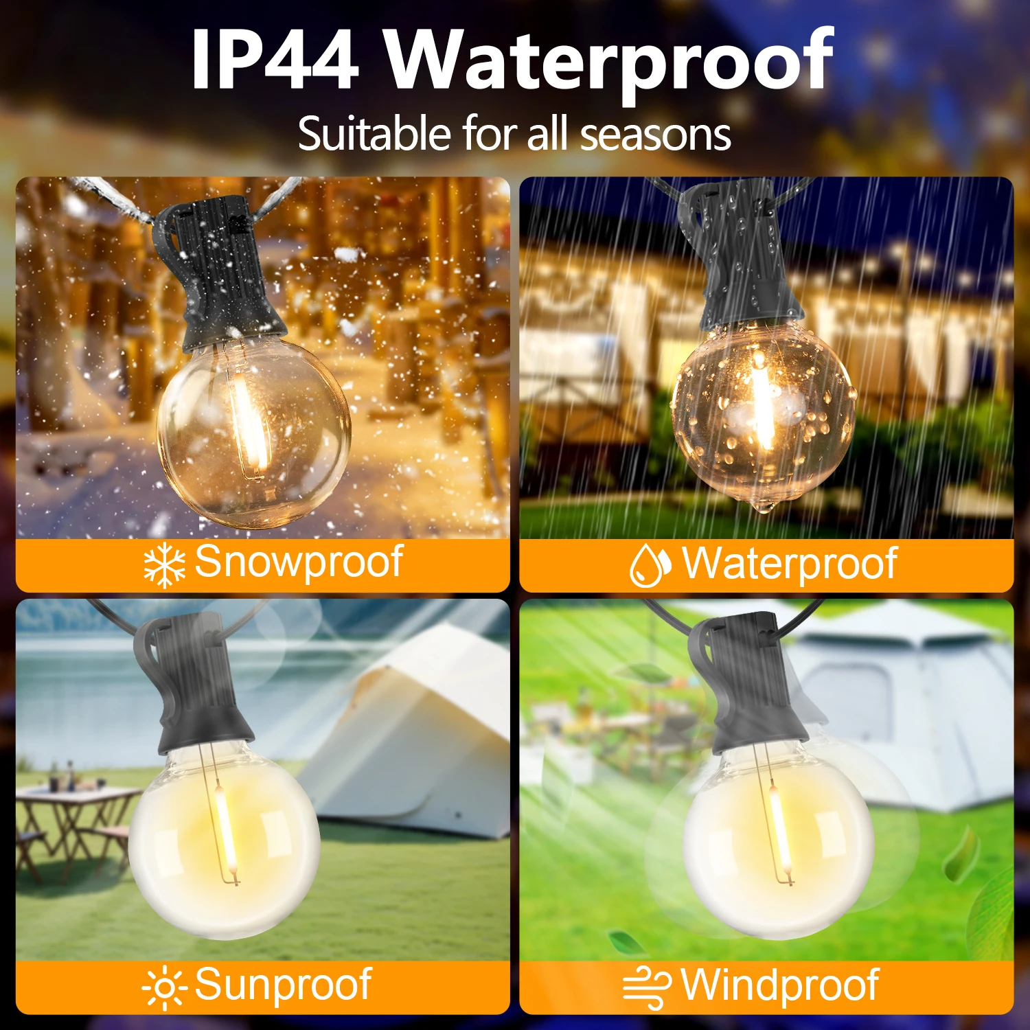 Led G40 Solar Globe Led String Lights Outdoor Waterproof Shatterproof Solar Hanging Lights for Backyard Bistro Decoration Light