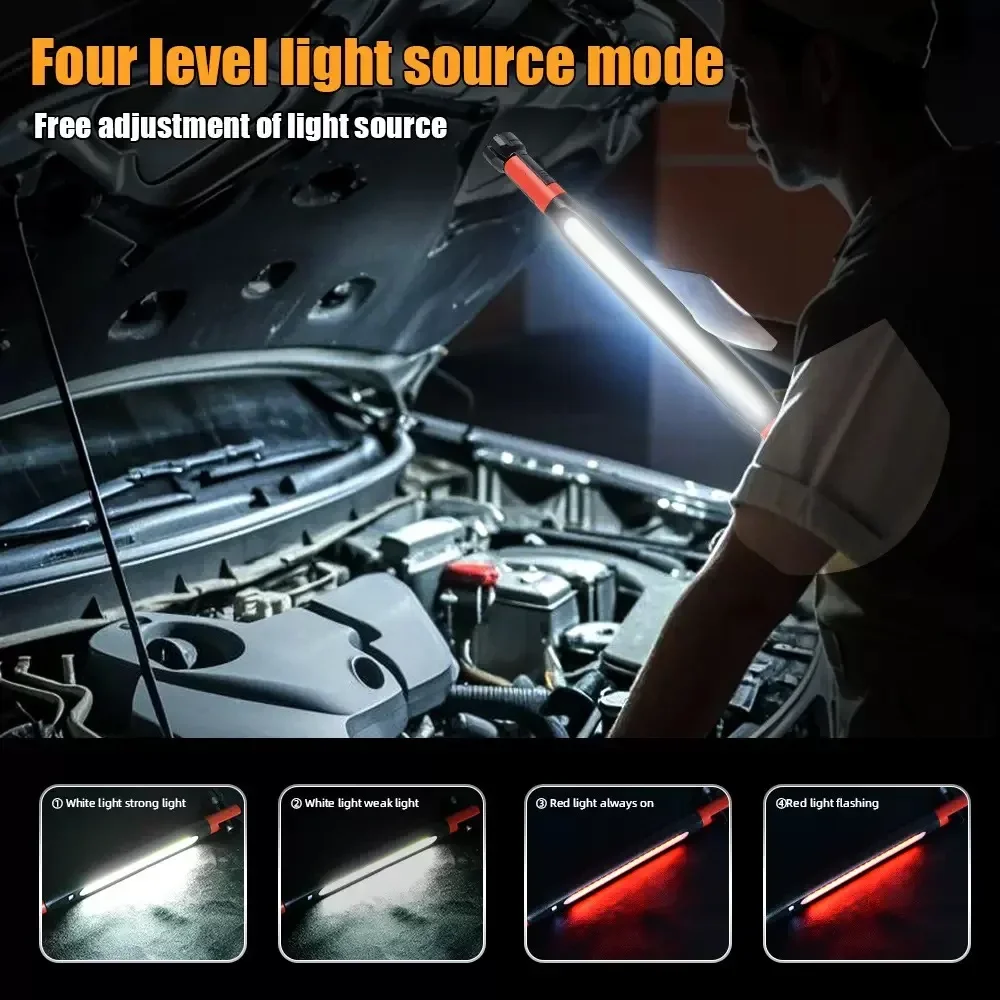 High Lumen Rechargeable LED Work Light for Car Emergency Repair, Powerful Magnetic Flashlight with Hooks and Magnetic Base