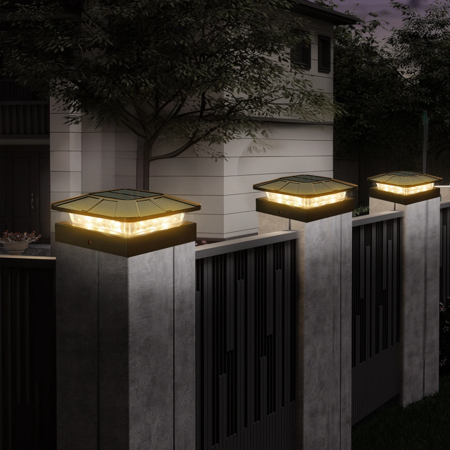 Outdoor Solar Post Cap Lights 3 Modes Fence Light Solar Powered Waterproof Gate Light For 4 Inch Wood Posts Yard Garden Outside