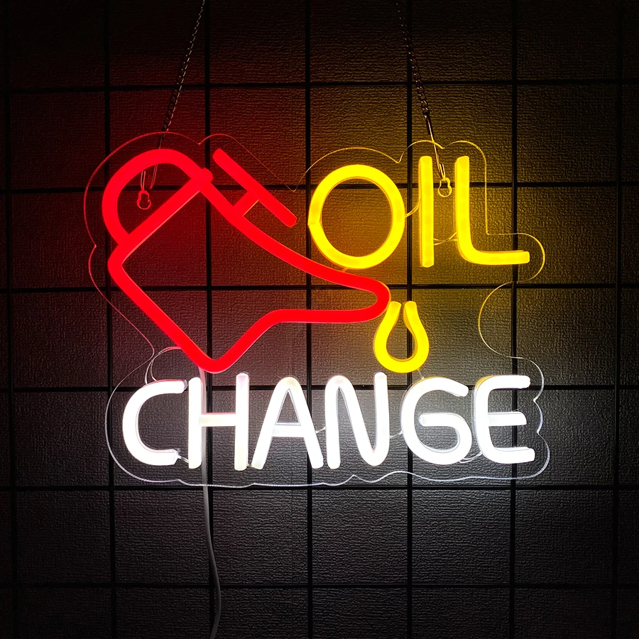 Oil Change/Texaco/Gulf/Standard LED Neon Sign for Wall Decor, Automobile Repair Shop Auto Room Workshop Garage Accessories
