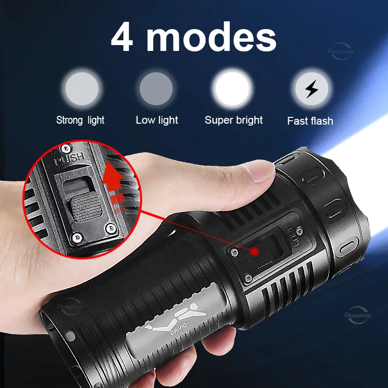 Most Powerful Diving Flashlight 5*T40 LED Professional Diving Flashlight Super Bright Underwater Torch Light Scuba Dive Lantern