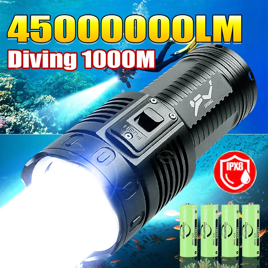 Most Powerful Diving Flashlight 5*T40 LED Professional Diving Flashlight Super Bright Underwater Torch Light Scuba Dive Lantern