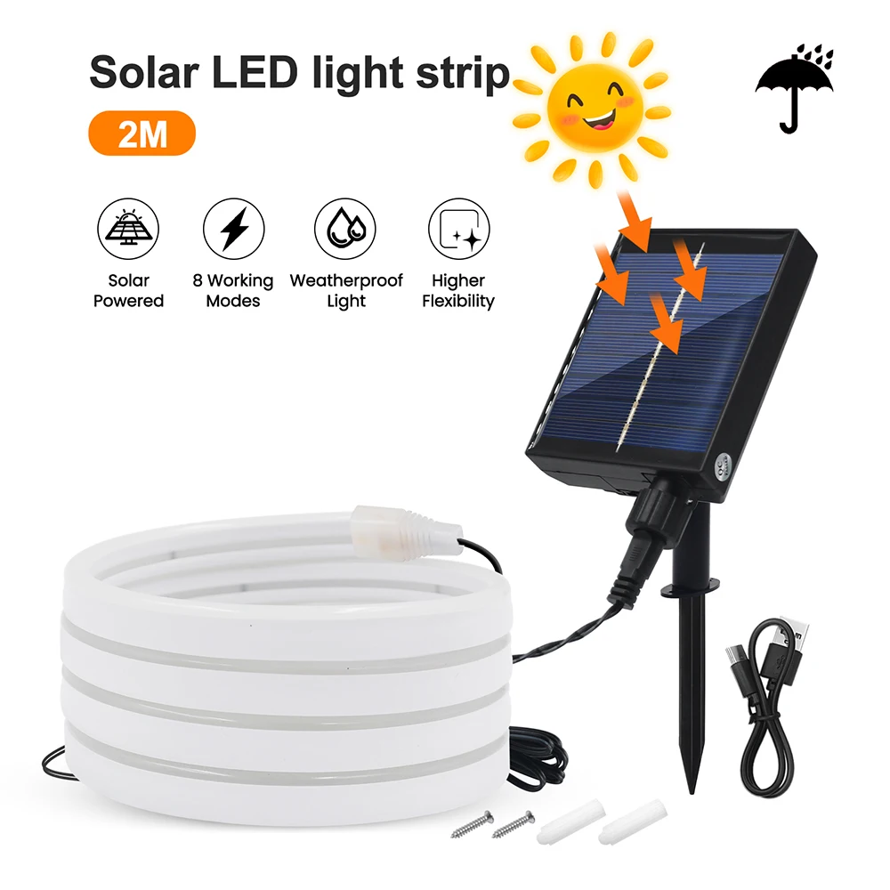 Solar LED Neon Strip Light Neon Sign Flexible Rope Lights 24V 2835 120LED/m 6x12mm Waterproof 0.5m 1m 2m 5m Garden Decoration