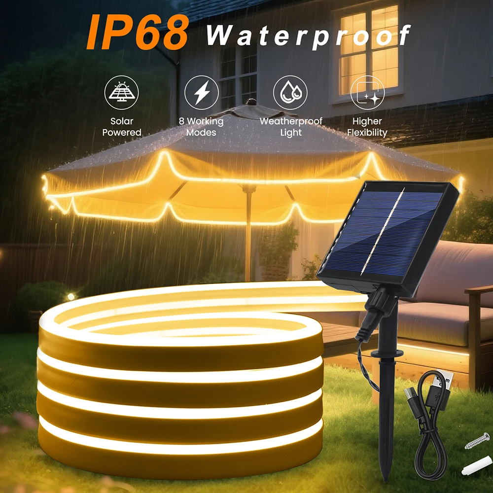 Solar LED Neon Strip Light Neon Sign Flexible Rope Lights 24V 2835 120LED/m 6x12mm Waterproof 0.5m 1m 2m 5m Garden Decoration