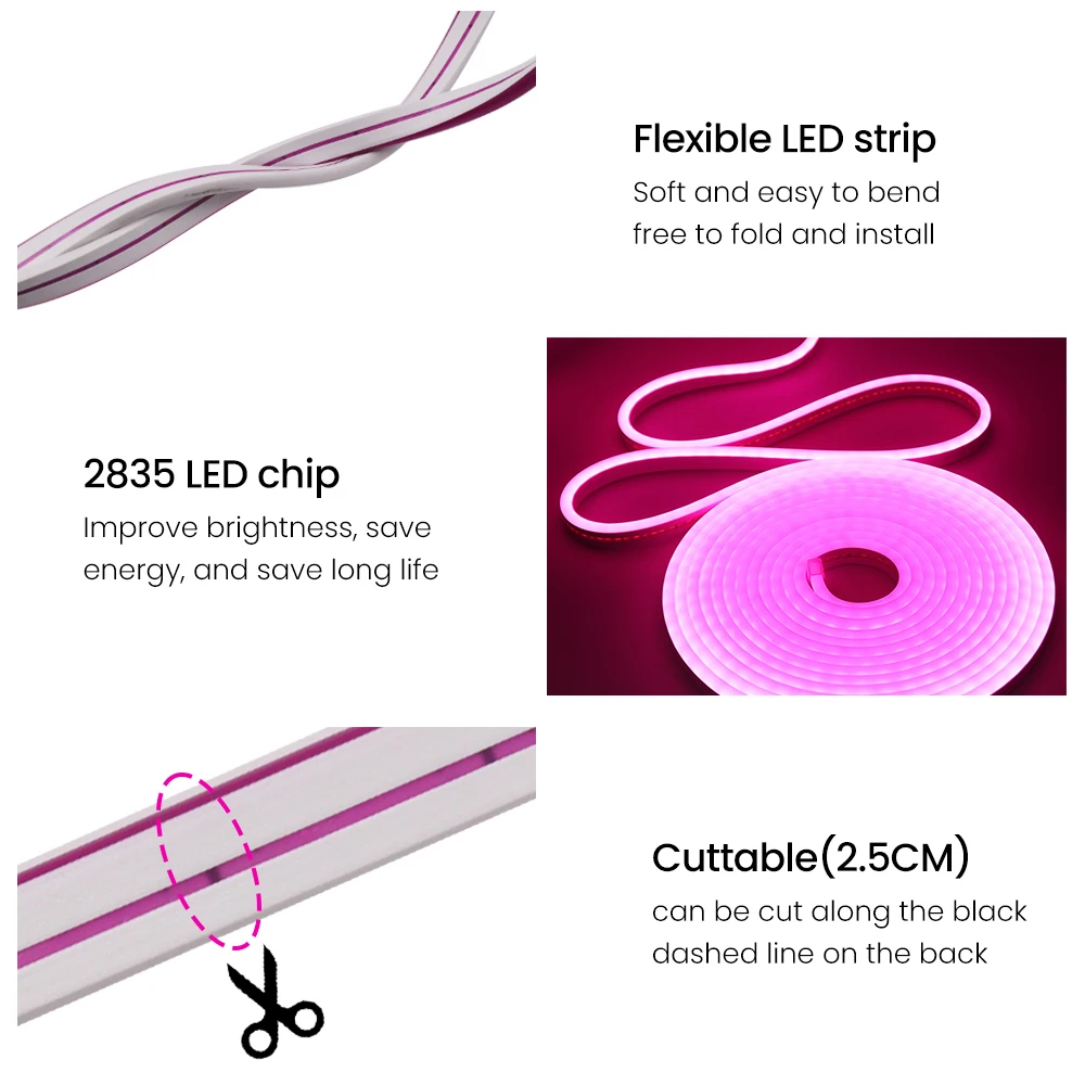 Solar LED Neon Strip Light Neon Sign Flexible Rope Lights 24V 2835 120LED/m 6x12mm Waterproof 0.5m 1m 2m 5m Garden Decoration
