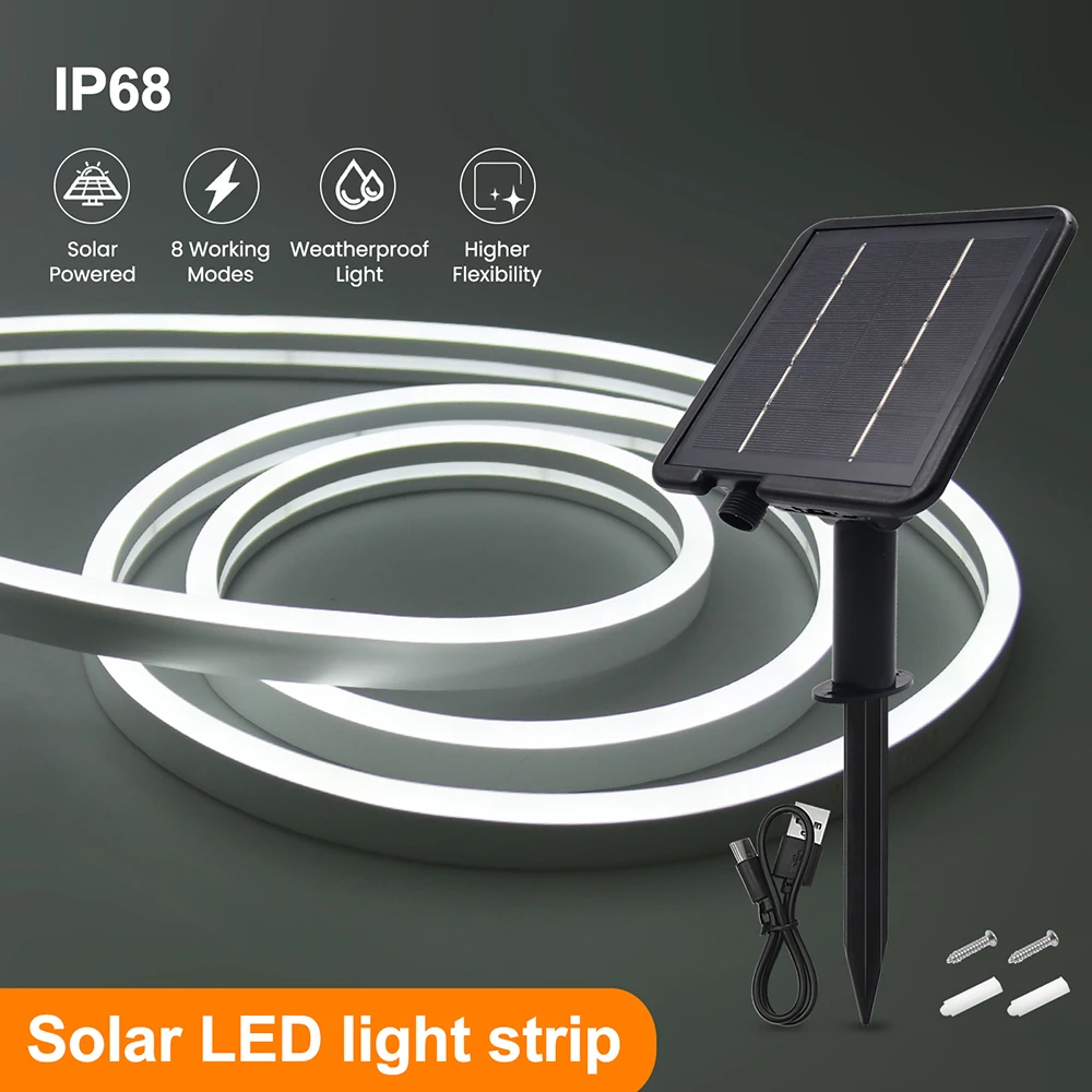 Solar LED Neon Strip Light Neon Sign Flexible Rope Lights 24V 2835 120LED/m 6x12mm Waterproof 0.5m 1m 2m 5m Garden Decoration