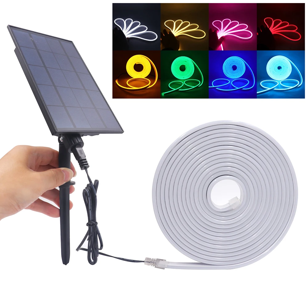 Solar LED Neon Strip Light Neon Sign Flexible Rope Lights 24V 2835 120LED/m 6x12mm Waterproof 0.5m 1m 2m 5m Garden Decoration