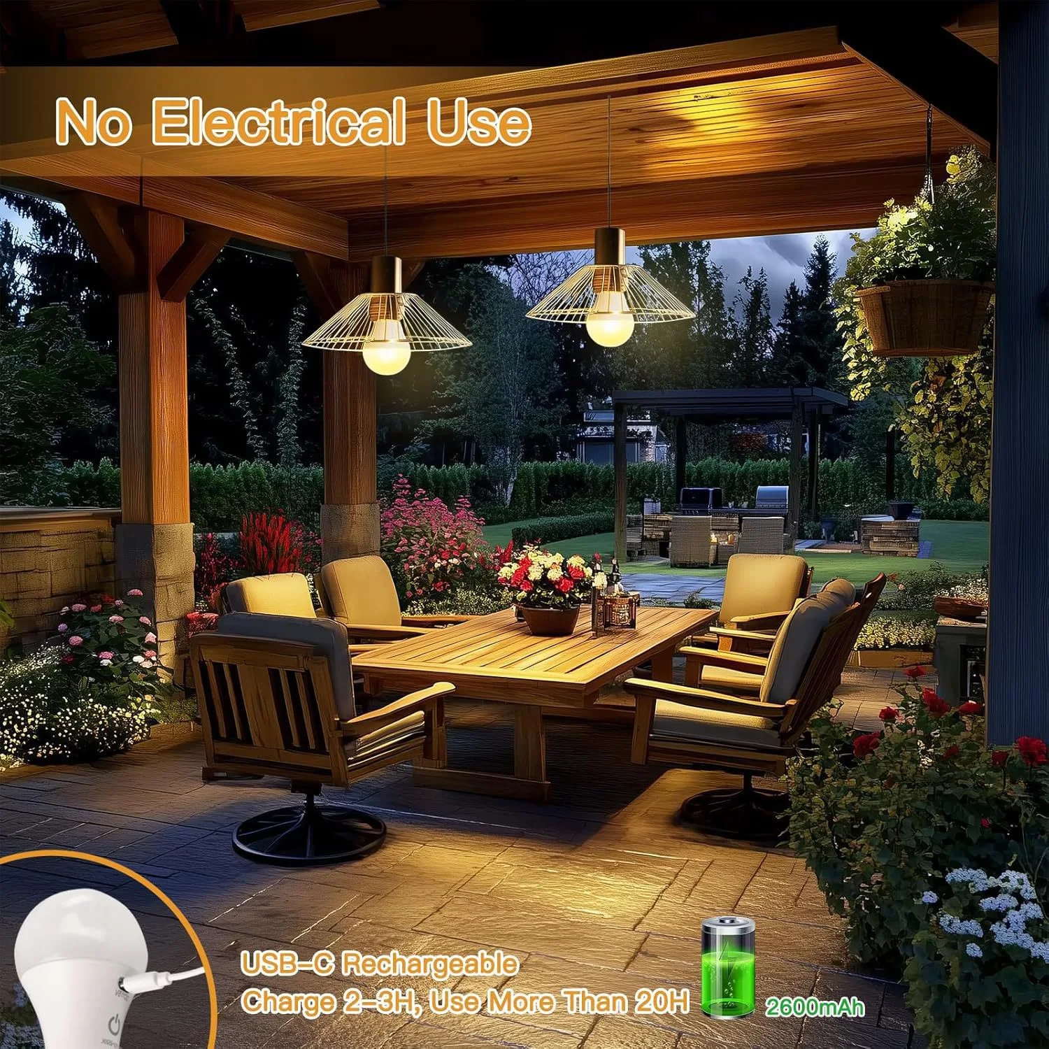 Rechargeable Light Bulb with Remote Control Dim & RGB, Timer, E27 Base,Backup Emergency Light for Home or Outdoor