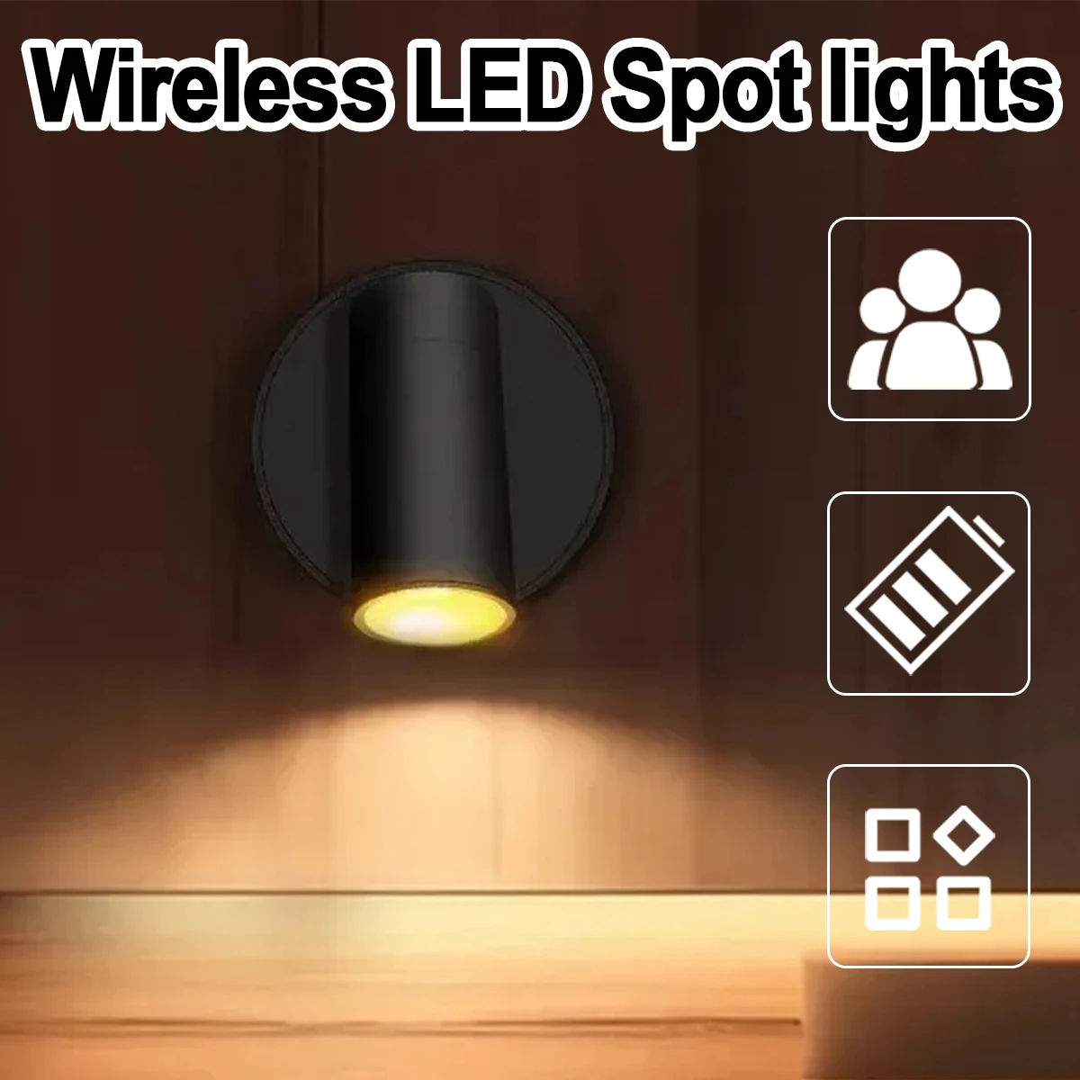 USB Rechargeable Wireless LED Wall Light Cordless Lamp Touch Dimmable Spotlight Magnetic For Bedroom Bedside Reading Type-C