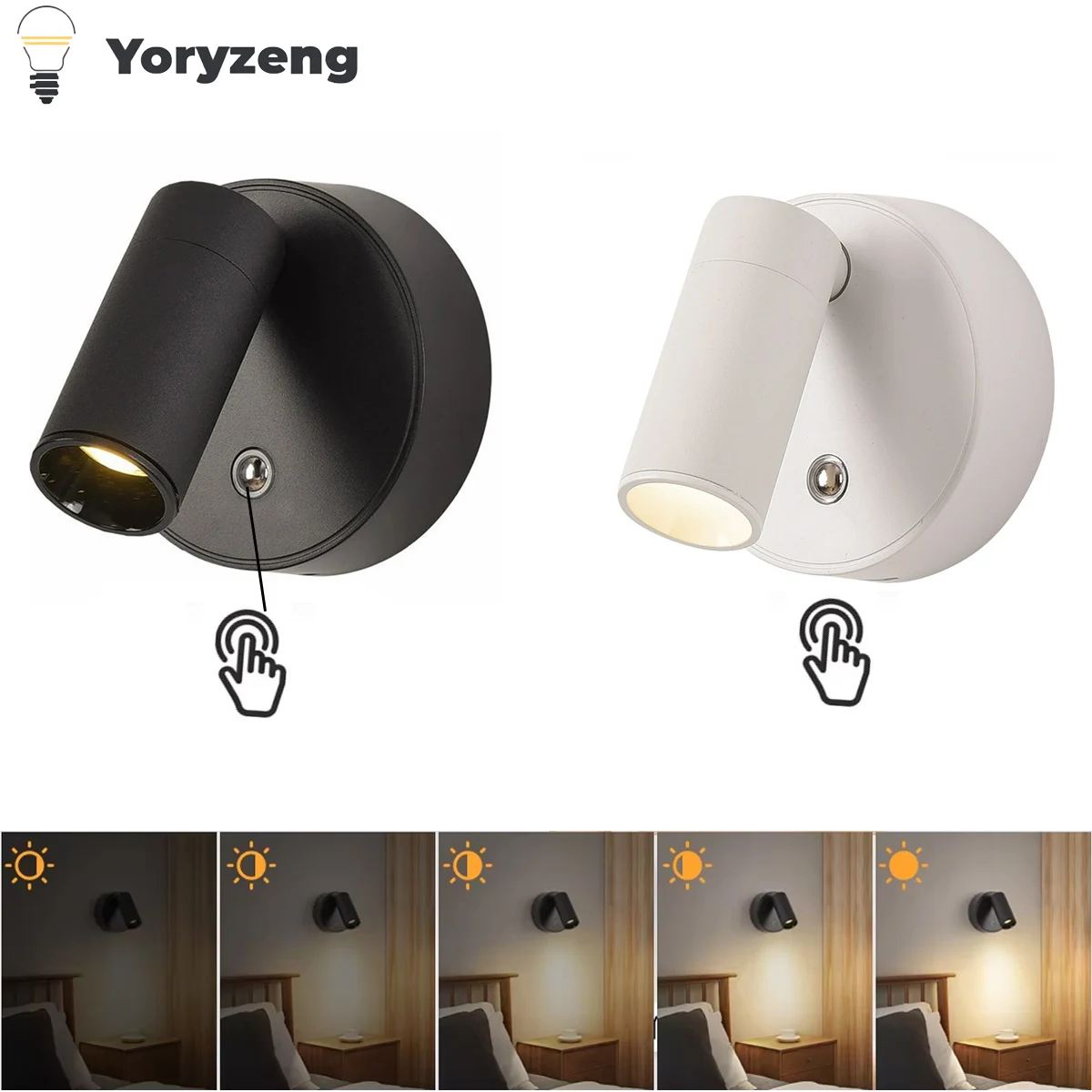 USB Rechargeable Wireless LED Wall Light Cordless Lamp Touch Dimmable Spotlight Magnetic For Bedroom Bedside Reading Type-C