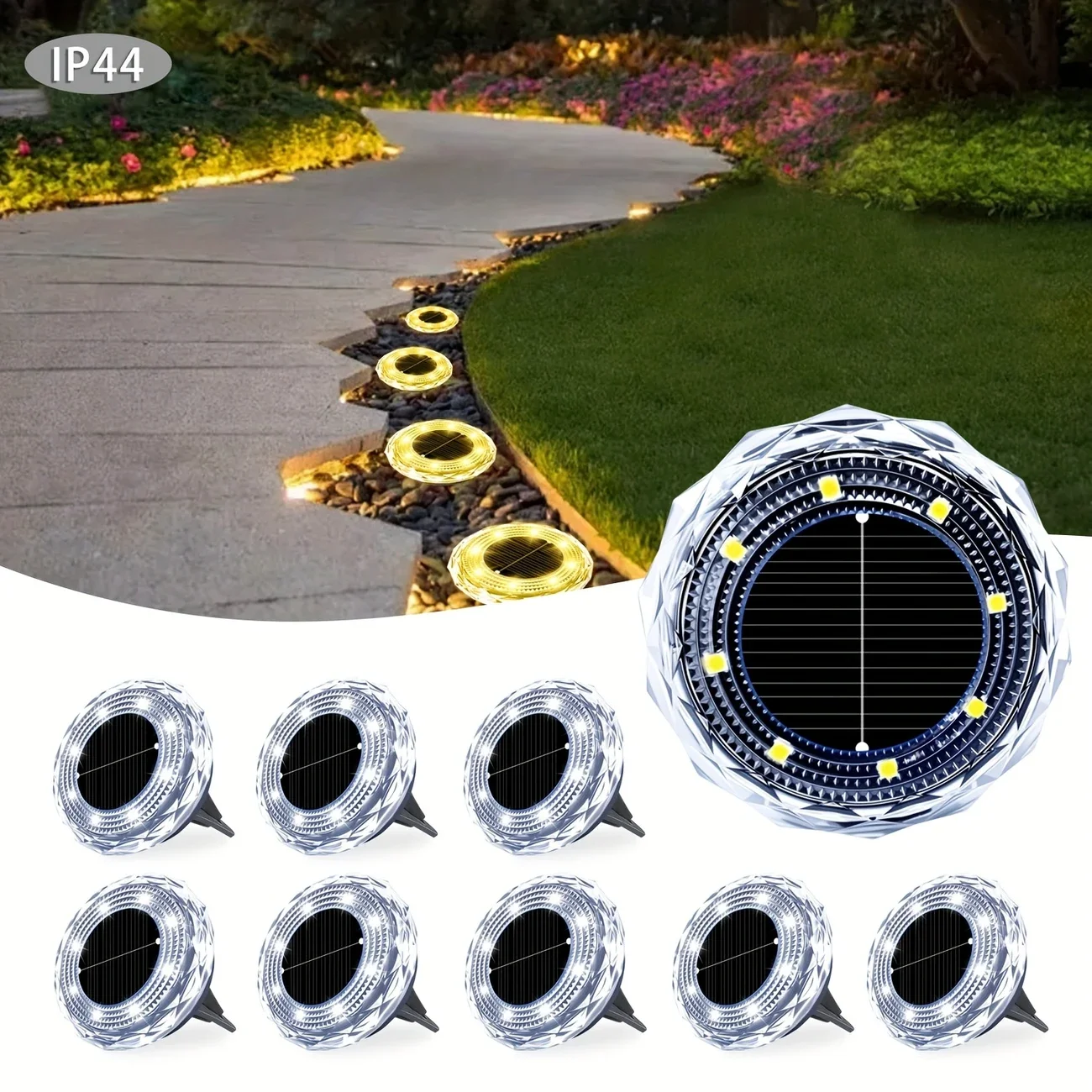 1/2/4/8pcs Mini Solar Crystal Floor Lamp Outdoor Landscape Lighting for Courtyard, Garden, Sidewalk Decorative Illumination