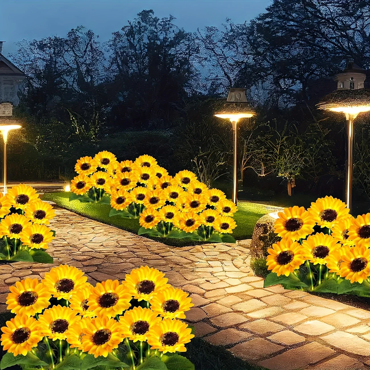 NEWEST 6/3/1Head Solar Simulation Sunflower with Luminous Pole LED Lights Garden Yard Lawn Night Lights Landscape Decor Lamp
