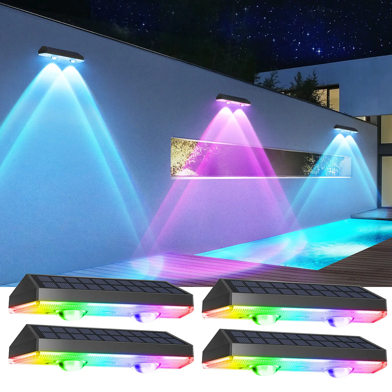 2/4pcs Solar Fence Light RGB Color Changing Outdoor Garden Yard Decor Step Lamp IP65 Waterproof Pathway Wall Stair Lamp Balcony